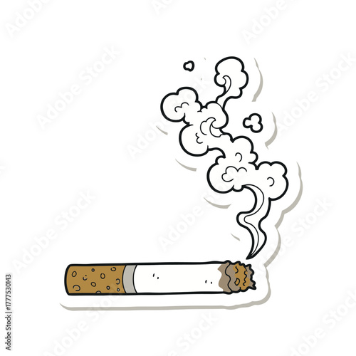 A lit cigarette is depicted with smoke billowing from its tip in a cartoonish style.