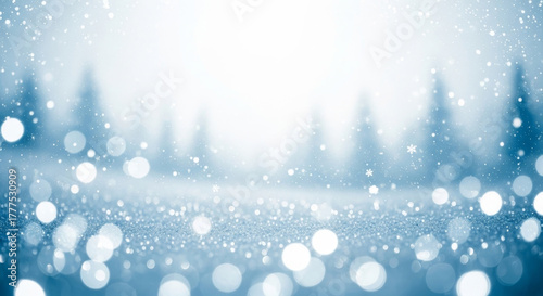 Enchanting Winter Forest with Sparkling Snowfall and Soft Bokeh Lights, Magical Christmas Atmosphere
