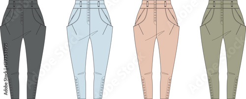 Stylish High-Waisted Pants A Fashion Illustration Featuring Trendy Trousers in Various Colors