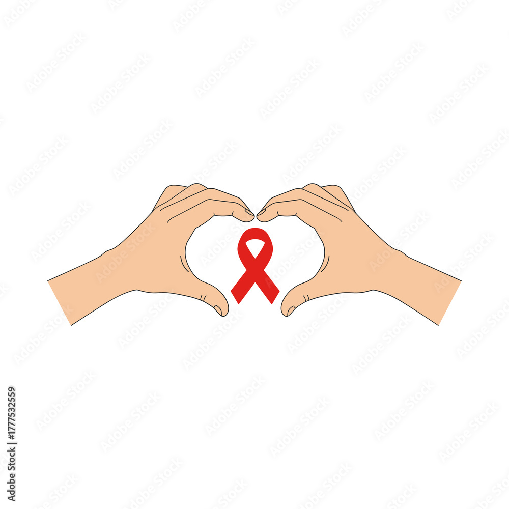 Obraz premium Heart hands supporting a red ribbon