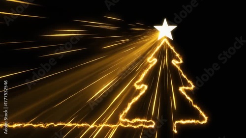 Radiant Golden Christmas Tree and Starburst on Black