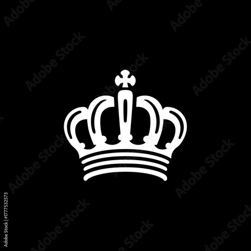 Elegant white royal crown symbol on a black background. Classic vintage majestic emblem representing power, monarchy, and luxury.