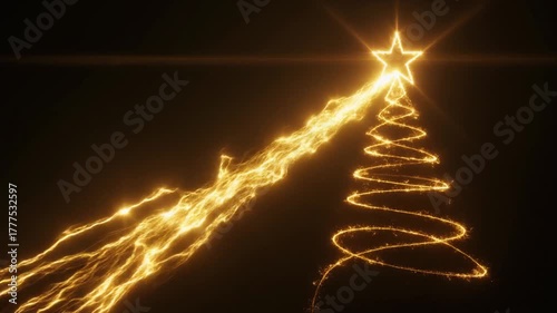 Golden Light Christmas Tree Formation Animation