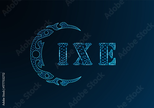 Low poly letter logo IXE design. IXE letter logo low poly vector design on blue color gradient background. IXE logo low poly design