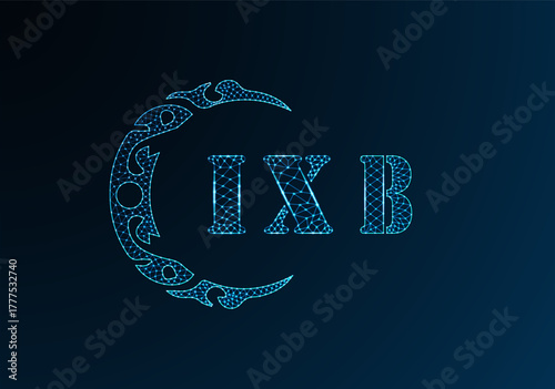 Low poly letter logo IXB design. IXB letter logo low poly vector design on blue color gradient background. IXB logo low poly design