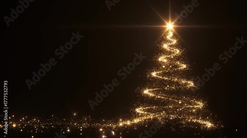 Sparkling Golden Christmas Tree Particle Lights Animation on Dark Background