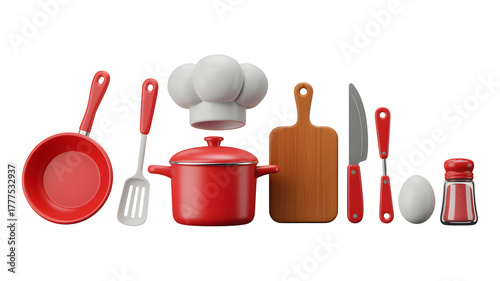 Cooking utensil assortment on white background symbolizing kitchenware cooking