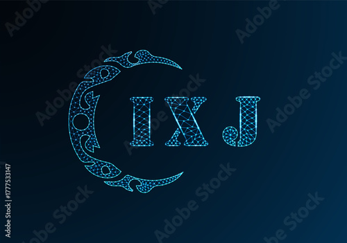 Low poly letter logo IXJ design. IXJ letter logo low poly vector design on blue color gradient background. IXJ logo low poly design