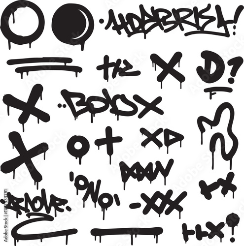 Graffiti Elements Black and White Vector Illustration for Urban Art Design