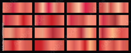 Coral premium gradient swatch palette set. Texture surface coral gradient on black background. 