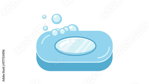 A blue bar of soap with white bubbles