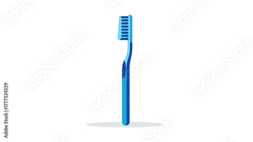 A blue toothbrush stands upright with a shadow
