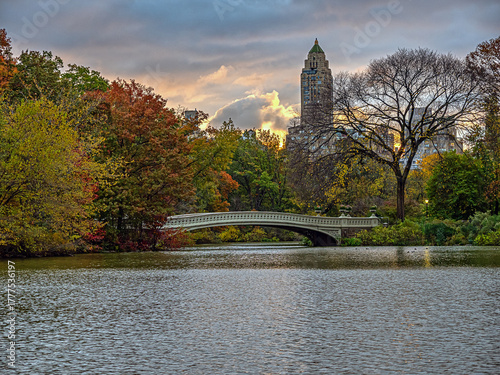Bow bridge view in autumn at lake
