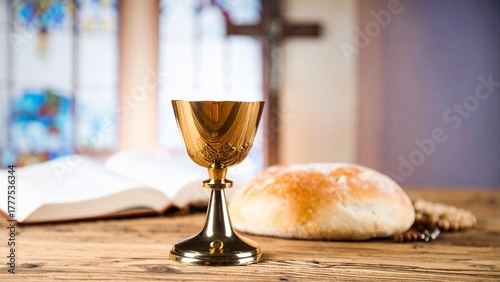 Holy Communion Chalice with Bread and Bible