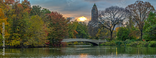 Bow bridge view in autumn at lake