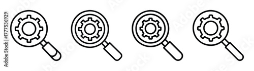 Find settings and configurations with magnifying glass search tool and gear icon symbol graphic