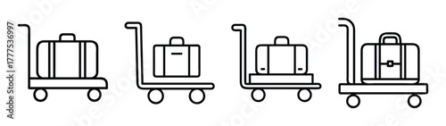 Baggage cart vector illustration luggage trolley airport travel vacation luggage transportation line art 