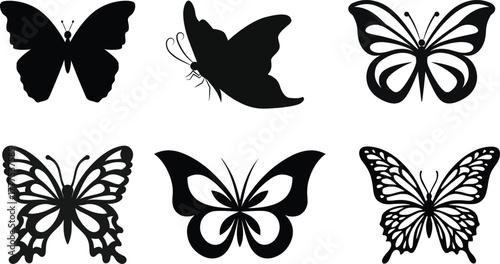 Diverse Collection of Butterfly Silhouettes for Artistic and Decorative Purposes