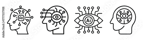 Ai artificial intelligence head brain technology machine learning neural network concept icon design
