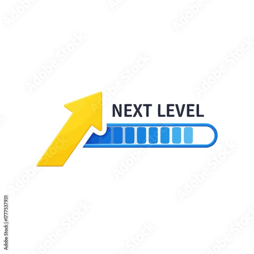 Progress bar icon with next level arrow representing achievement and success