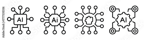 Ai technology icons set, artificial intelligence, machine learning, neural networks, ai chips vector