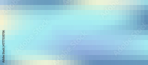 Pixelated gradient square. Blue mesh 8 bit horizontal background. Blur effect shapes mosaic.