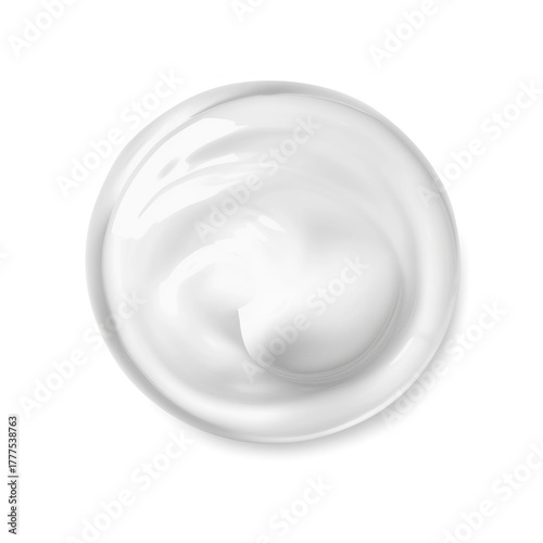 Cream cosmetic anti aging sample swatch round shape texture isolated on white background. Skincare moisturizer cosmetic Hyaluronic acid retinol collagen science lab product.