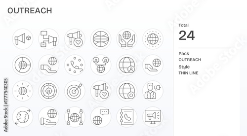 Outreach Vector Icon Arsenal with 24 Retina Ready Thin Line Display Perfect designs