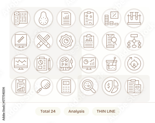 24 Thin Line Grid Fitted Retina Ready Vector Icons from Analysis Suite