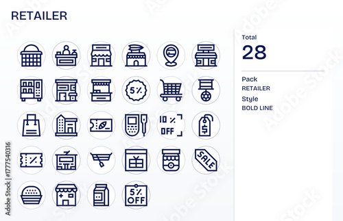 28 Pixel Optimized Bold Line Vector Icons from Retailer Collection