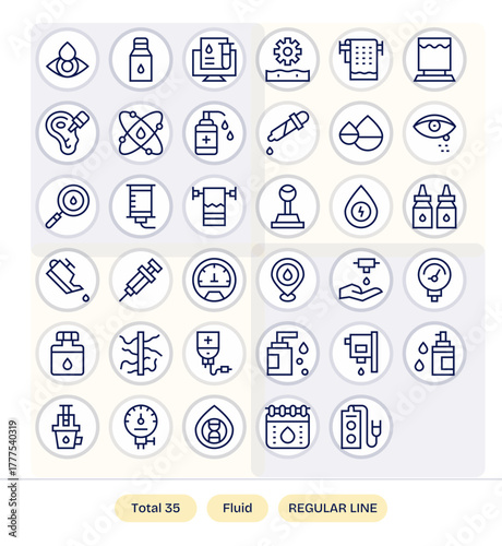 Fluid including 35 Retina Ready Regular Line Vector Illustrations