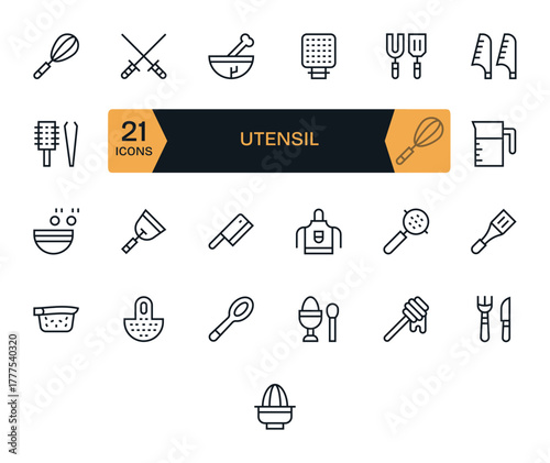 25 128x128 Grid Fitted Vector Icons for Utensil in Regular Line Theme