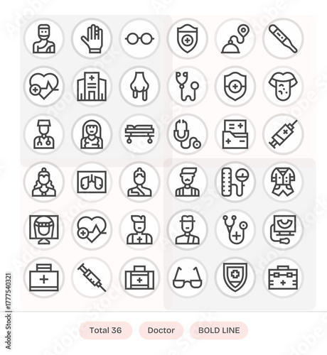 36 Bold Line PIXEL Perfect Vector Icons for Doctor Graphics