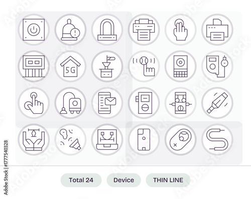 Device Vector Icon Set with 24 Thin Line 128x128 Editable Graphics