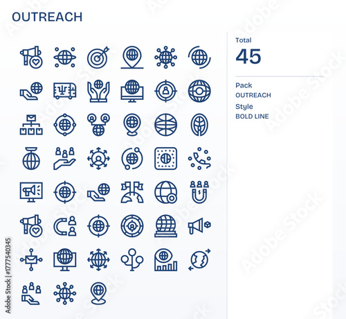 45 Bold Line Vector Icons designed for Outreach in 128x128 Pixel Optimized format