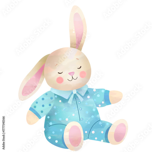 Cute bunny in pajamas in watercolor style. Perfect element for children’s designs and illustrations.