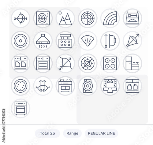 25 High Resolution Regular Line Vector Icons for Range with Pixel Optimized precision