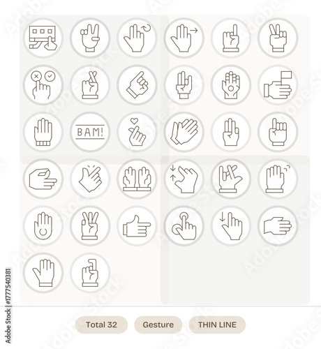 Gesture Vector Icon Collection with 32 High Resolution Thin Line Designs