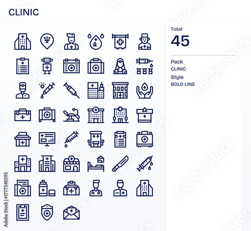 Clinic Professional Vector Set with 45 Bold Line Detail Enhanced High Resolution Icons
