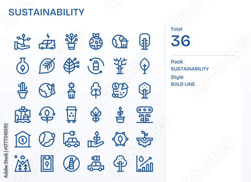 36 Editable Bold Line Vector Icons from Sustainability Collection