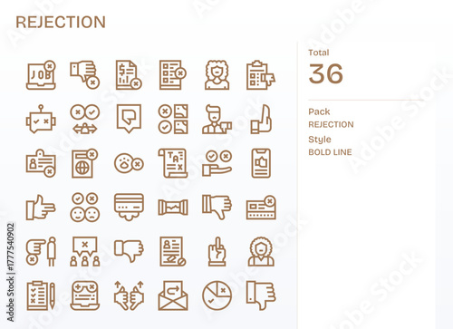 Rejection featuring 36 128x128 Vector Icons in Bold Line Design
