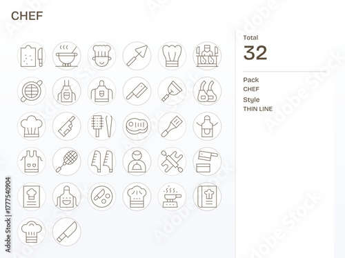 Chef Modern Vector Collection with 32 Thin Line 256x256 Editable Icons