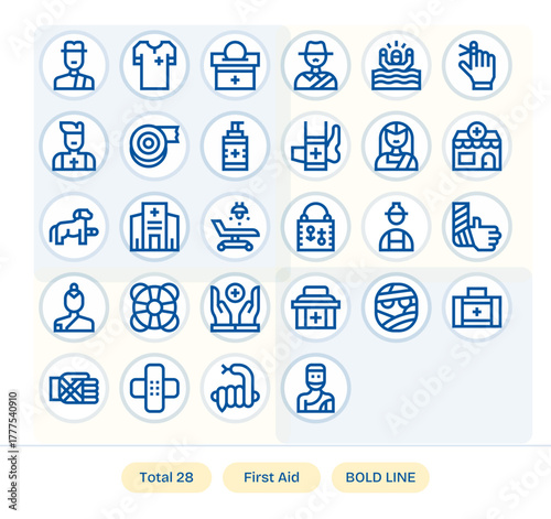 First Aid Vector Graphics featuring 28 Bold Line Pixel Aligned Retina Ready Designs
