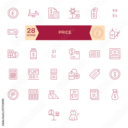 32 Retina Ready Vector Icons for Price with Pixel Optimized Thin Line clarity