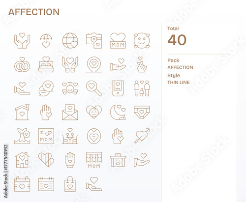 Affection Design Vector Icons featuring 40 Detail Enhanced Thin Line Style