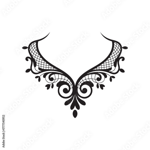 Black and White Ornate Neckline Yoke Design for Tunic or Dress