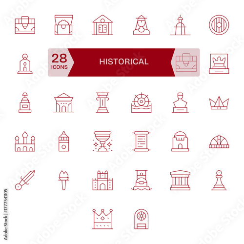 32 Retina Ready Thin Line Vector Icons for Historical with Editable precision