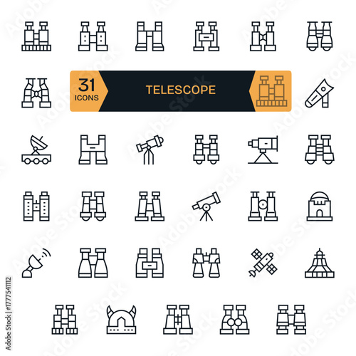 Regular Line Detail Enhanced Vector Icons from Telescope Set with 35 Retina Ready Icons