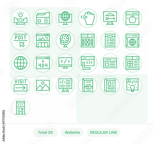 Website Comprehensive Vector Bundle with 25 Pixel Aligned Regular Line 128x128 Icons