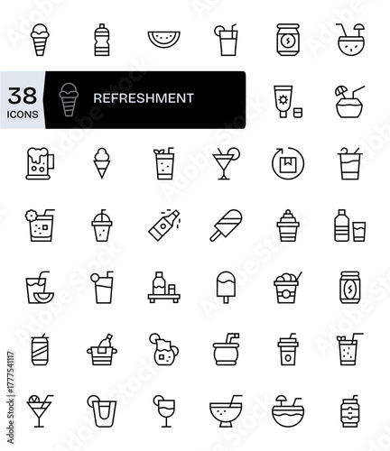 42 Retina Ready Vector Icons for Refreshment in PIXEL Perfect Regular Line Format